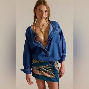 We The Free Denim Dreaming Henley Tunic Size L NWT